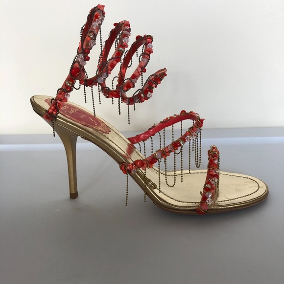 Rene Caovilla Coral Beaded Coil Heeled Sandals - Picture 4 of 8